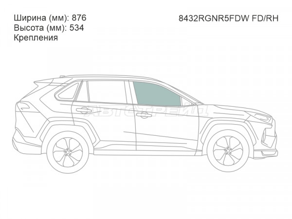 Стекло боковое опускное (Спереди / Справа / Цвет зеленый / Крепления) Toyota RAV4 (XA50) 18-  / Wildlander 19-25