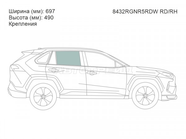 Стекло боковое опускное (Сзади / Справа / Цвет зеленый / Крепления) Toyota RAV4 (XA50) 18-  / Wildlander 19-25
