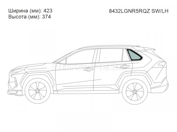 Стекло кузова боковое (не опускное) (Слева / Цвет зеленый / Молдинг) Toyota RAV4 (XA50) 18-  / Wildlander 19-25