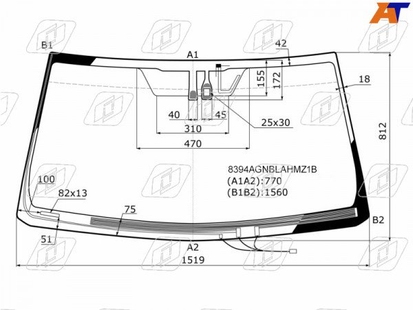 Стекло лобовое (Обогрев щеток / Антенна / Датчик дождя) Toyota Land Cruiser Prado (J150) 09-17  / Lexus GX 09-19