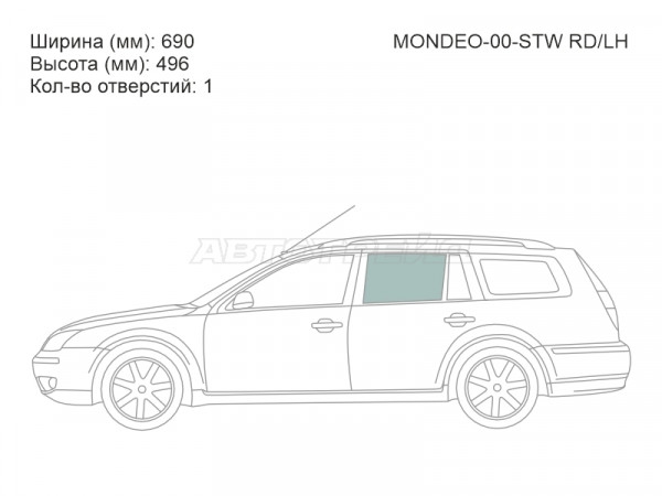 Стекло боковое опускное (Сзади / Слева / Цвет зеленый) Ford Mondeo 00-07
