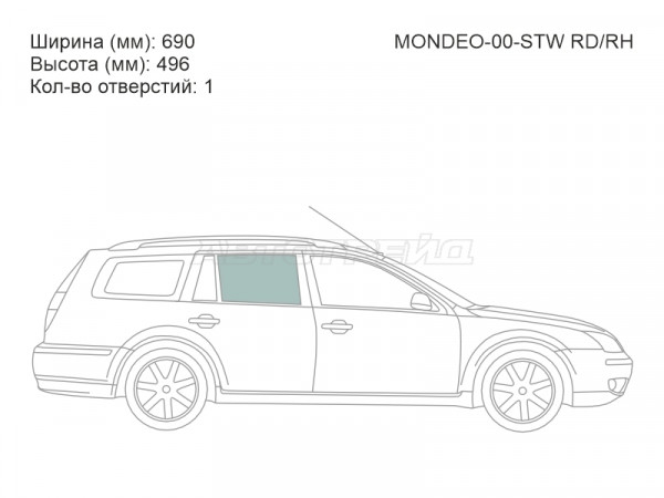 Стекло боковое опускное (Сзади / Справа / Цвет зеленый) Ford Mondeo 00-07