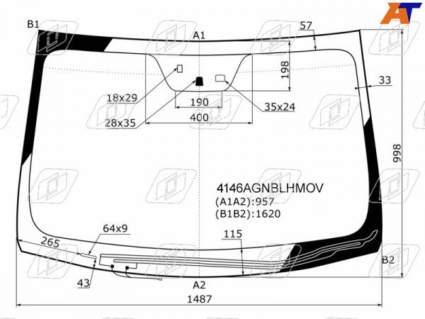 Стекло лобовое (Обогрев щеток / Датчик дождя / Сборка Россия) Hyundai i40 11-17