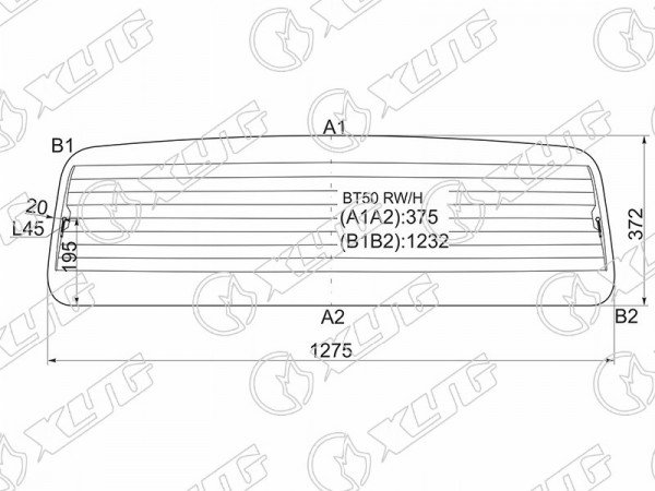 Стекло заднее (Цвет зеленый / Обогрев) Ford Ranger USA 06-11  / Mazda BT-50 06-12