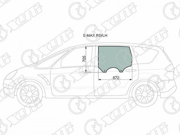Стекло боковое опускное (Сзади / Слева / Цвет зеленый) Ford S-MAX 06-15