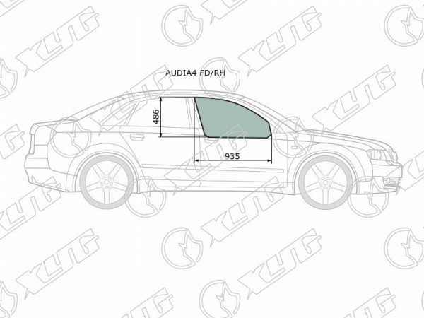 Стекло боковое опускное (Спереди / Справа / Цвет зеленый) Audi A4 94-01  / S4 97-01