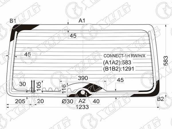 Стекло заднее (Цвет зеленый / Обогрев) Ford Tourneo Connect 02-13