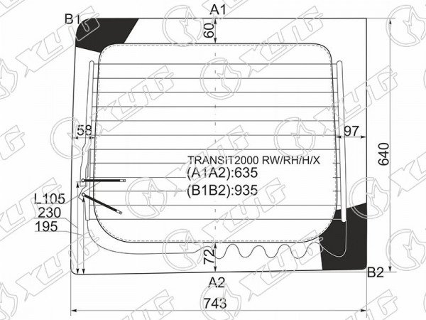 Стекло заднее (Цвет зеленый / Обогрев / Правое) Ford Transit 00-14
