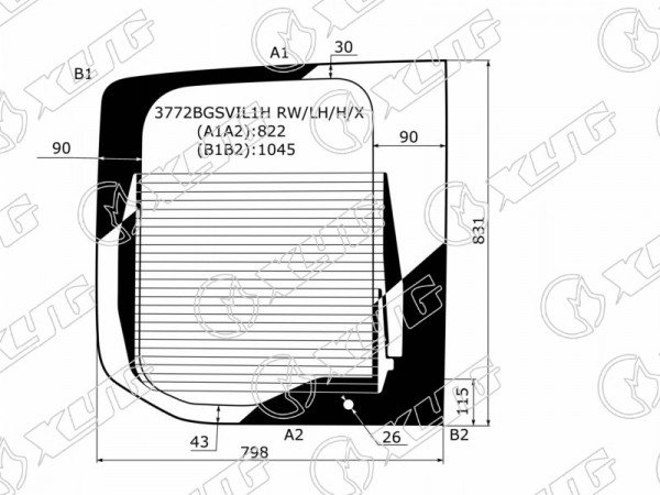 Стекло заднее (распашной двери) левое с обогревом c отверстием FORD TRANSIT 13-