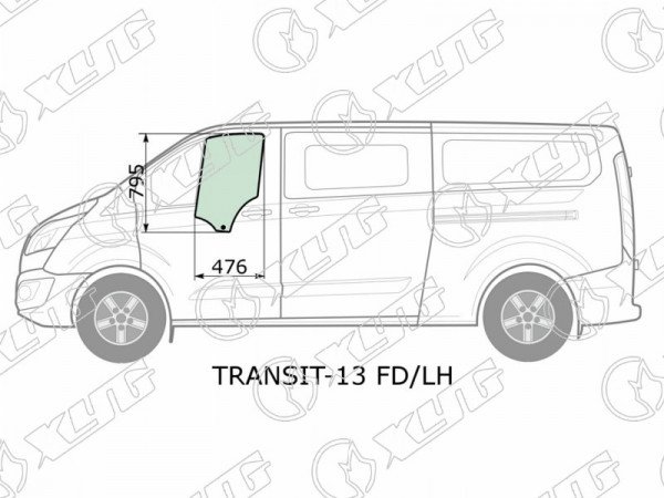 Стекло боковое опускное (Спереди / Слева / Цвет зеленый) Ford Transit Custom 13-19