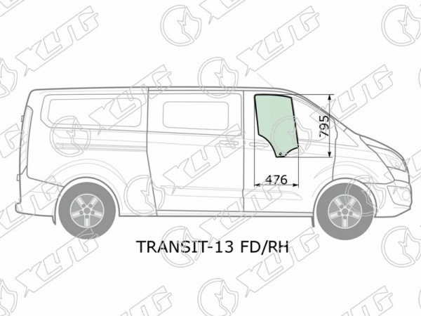 Стекло боковое опускное (Спереди / Справа / Цвет зеленый) Ford Transit Custom 13-19