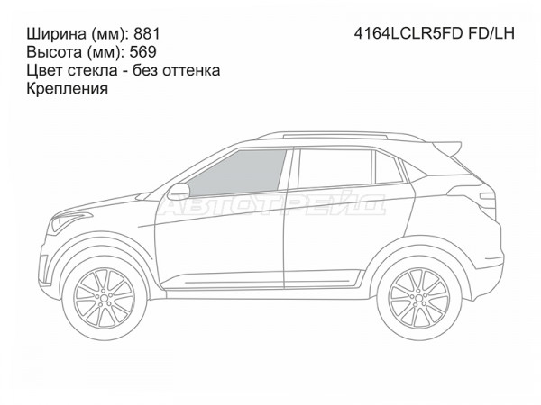 Стекло боковое опускное (Спереди / Слева / Без оттенка / Крепления) Hyundai Creta 15-21