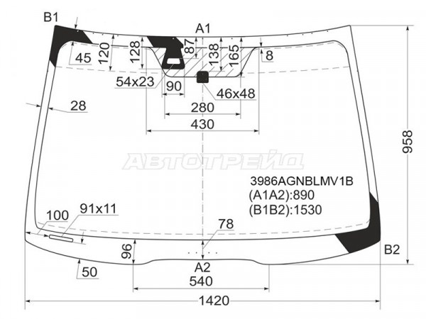Стекло лобовое (Датчик дождя) Honda Accord 02-08  / Acura TSX 03-08
