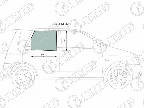 Стекло заднее правое опускное MITSUBISHI DINGO 98-02 /HAFEI SIMBO 06-08