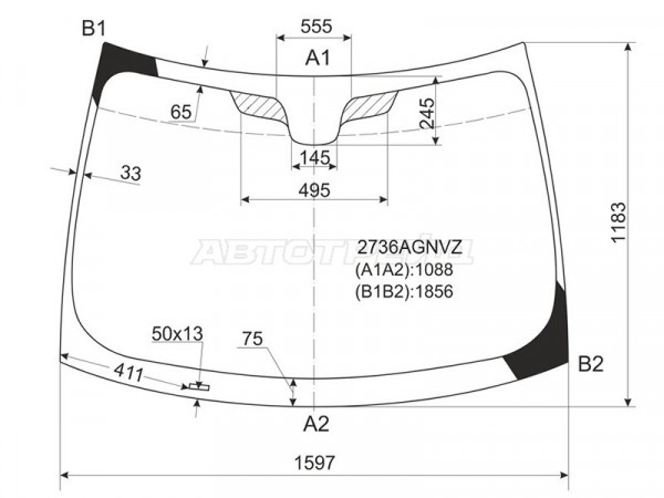 Стекло лобовое (Молдинг) Citroen Jumpy 07-17  / Fiat Scudo 07-16