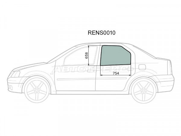 Стекло боковое опускное (Сзади / Слева / Цвет зеленый) Renault Logan 04-16  / Dacia Logan 04-08