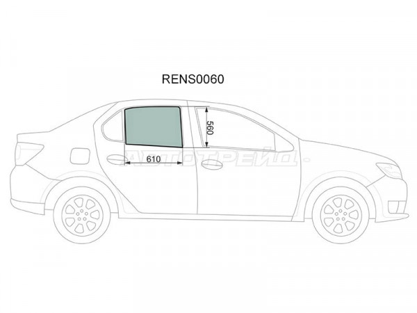 Стекло боковое опускное (Сзади / Справа / Цвет зеленый) Renault Logan 14-22  / Dacia Logan 12-19