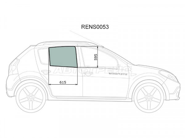 Стекло боковое опускное (Сзади / Справа / Цвет зеленый) Renault Sandero 09-14  / Dacia Sandero 08-12