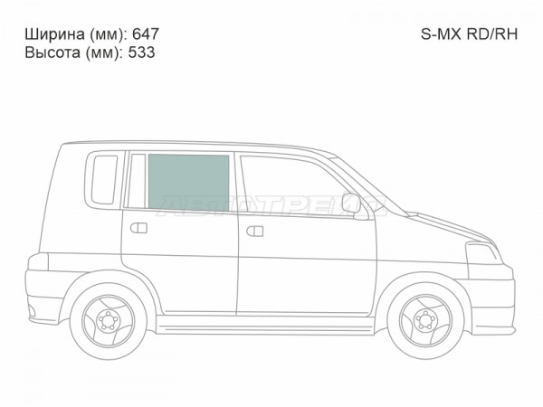 Стекло боковое опускное (Сзади / Справа / Цвет зеленый) Honda S-MX 96-02