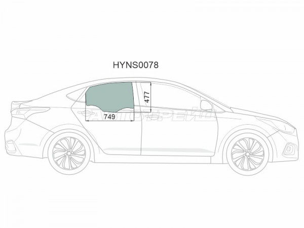 Стекло боковое опускное (Сзади / Справа / Цвет зеленый) Hyundai Solaris 17-22  / Accent 17-