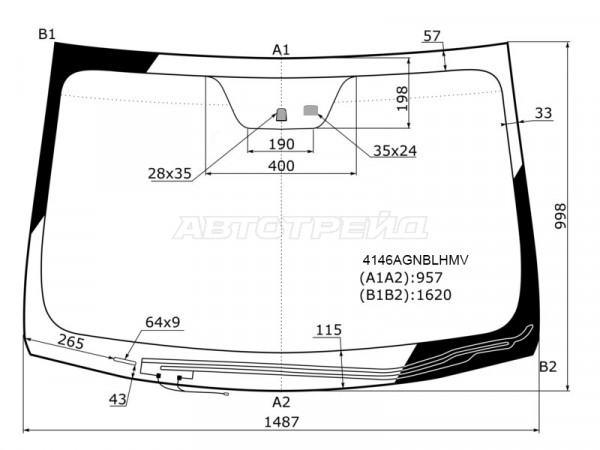 Стекло лобовое (Обогрев щеток / Датчик дождя / Сборка Россия) Hyundai i40 11-17