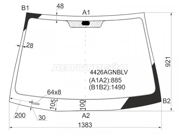 Стекло лобовое Kia Rio 05-09  / Pride 05-09