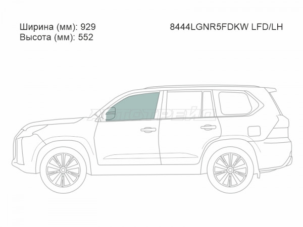 Стекло боковое опускное (Спереди / Слева / Цвет зеленый / Триплекс) Toyota Land Cruiser (J300) 21-  / Lexus LX 21-