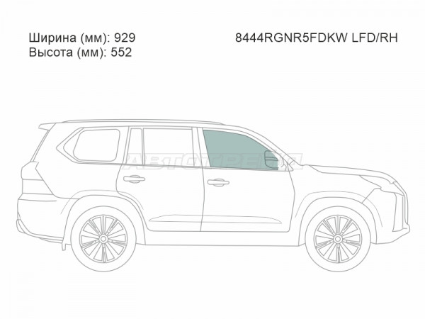 Стекло боковое опускное (Спереди / Справа / Цвет зеленый / Триплекс) Toyota Land Cruiser (J300) 21-  / Lexus LX 21-