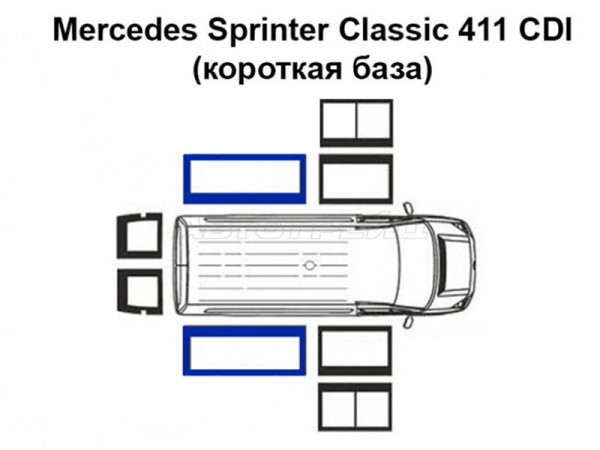 Стекло кузова боковое (не опускное) (Справа=Слева / Цвет зеленый) Mercedes-Benz Sprinter 95-06  / Sprinter classic RUS 13-20