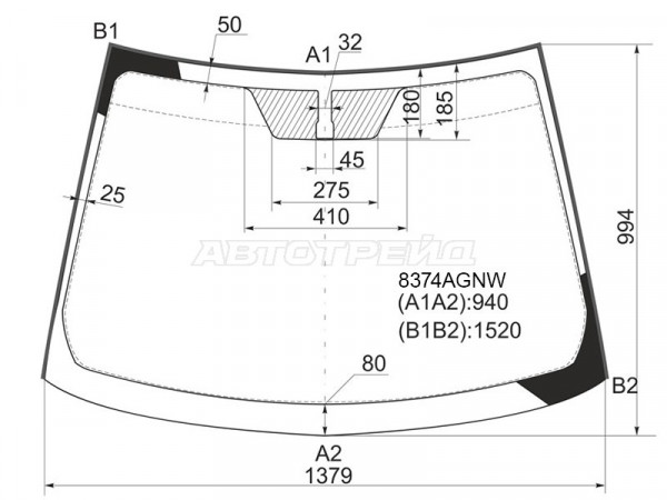 Стекло лобовое (Молдинг) Toyota Auris 06-12  / Blade 06-12