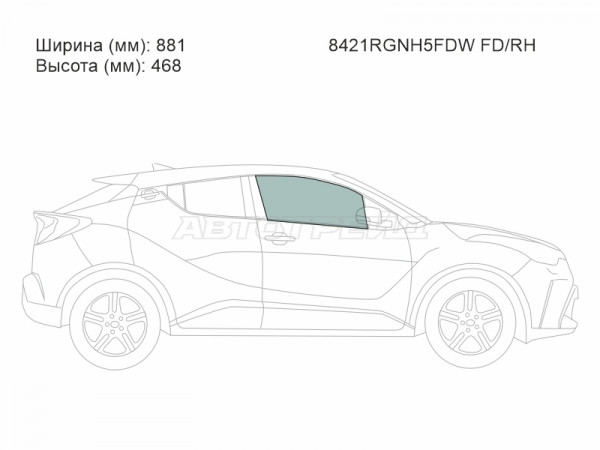 Стекло боковое опускное (Спереди / Справа / Цвет зеленый / Крепления) Toyota C-HR 16-23