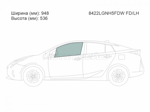 Стекло боковое опускное (Спереди / Слева / Цвет зеленый / Крепления) Toyota Prius (ZVW50) 15-23  / Prius PHV 17-23