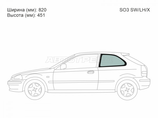 Стекло кузова боковое (не опускное) (Слева / Цвет зеленый) Honda Civic 95-00  / Civic EURO 95-01