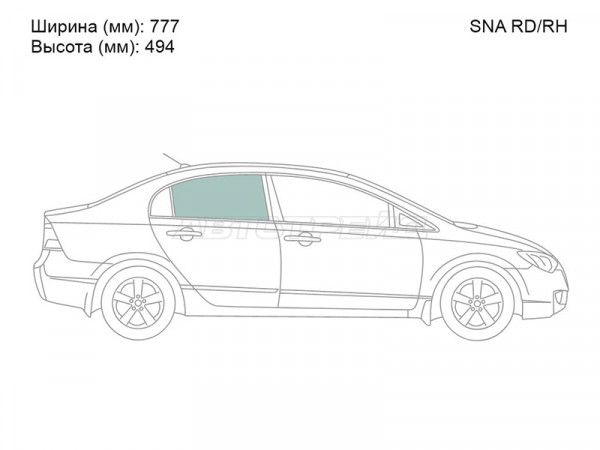 Стекло боковое опускное (Сзади / Справа / Цвет зеленый) Honda Civic 05-12  / Civic USA 05-08
