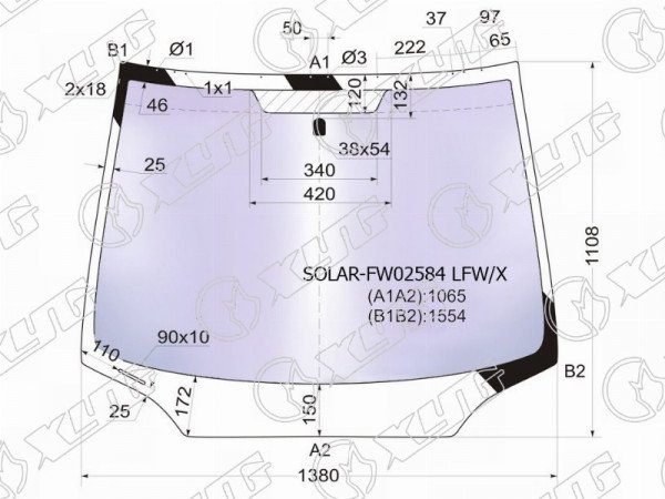 Стекло лобовое атермальное HONDA CIVIC 4D 05-11 (Solar-X защита от ультрафиолета)