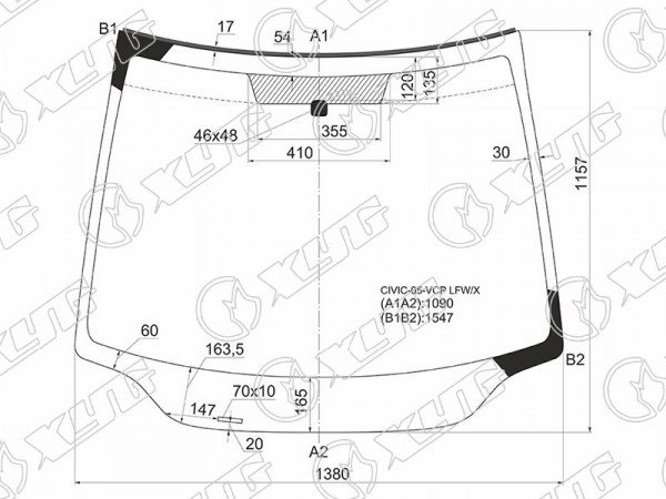 Стекло лобовое (3 /5D HBK) Honda Civic 05-12  / Civic USA 05-08