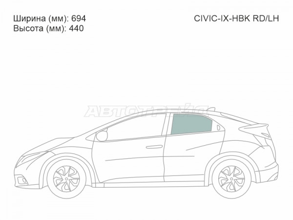 Стекло боковое опускное (Сзади / Слева / Цвет зеленый) Honda Civic 11-17