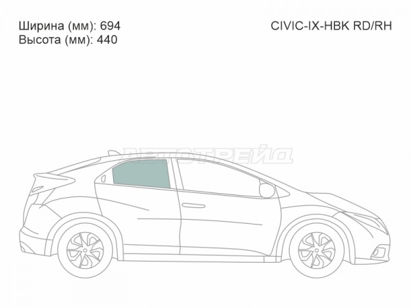Стекло боковое опускное (Сзади / Справа / Цвет зеленый) Honda Civic 11-17