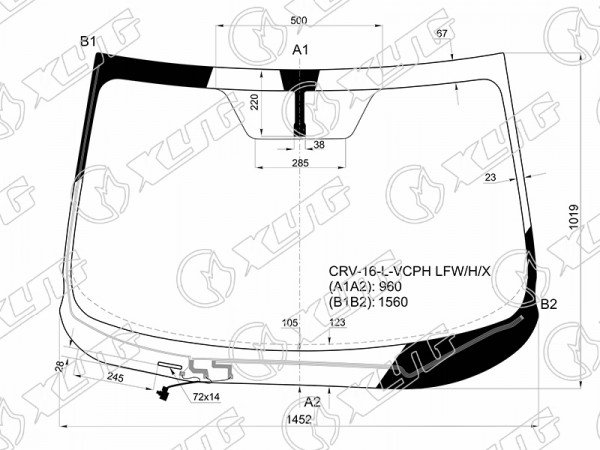 Стекло лобовое с обогревом щеток HONDA CR-V 16-
