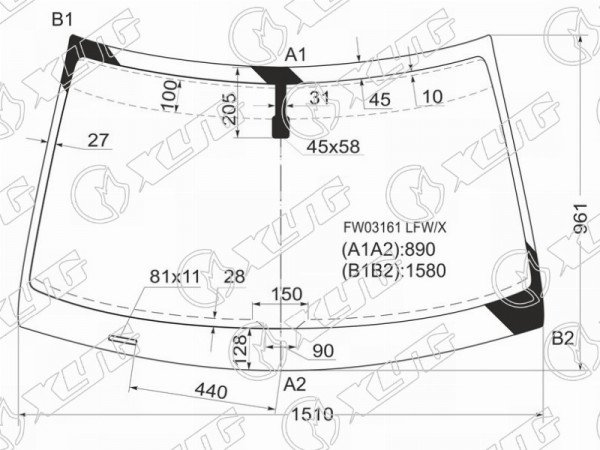Стекло лобовое Honda Crosstour 09-16