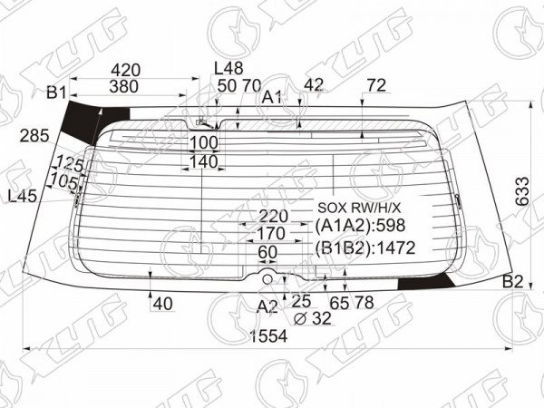 Стекло заднее с обогревом HONDA LAGREAT 99-04