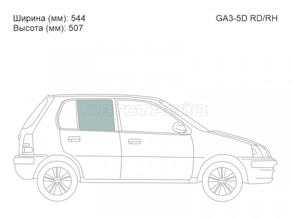 Стекло боковое опускное (Сзади / Справа / Цвет зеленый) Honda Logo 96-01