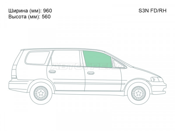 Стекло боковое опускное (Спереди / Справа / Цвет зеленый) Honda Odyssey 98-04