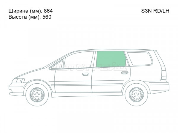 Стекло боковое опускное (Сзади / Слева / Цвет зеленый) Honda Odyssey 98-04