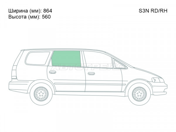 Стекло боковое опускное (Сзади / Справа / Цвет зеленый) Honda Odyssey 98-04