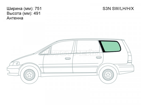 Стекло кузова боковое (не опускное) (Слева / Цвет зеленый / Антенна) Honda Odyssey 98-04