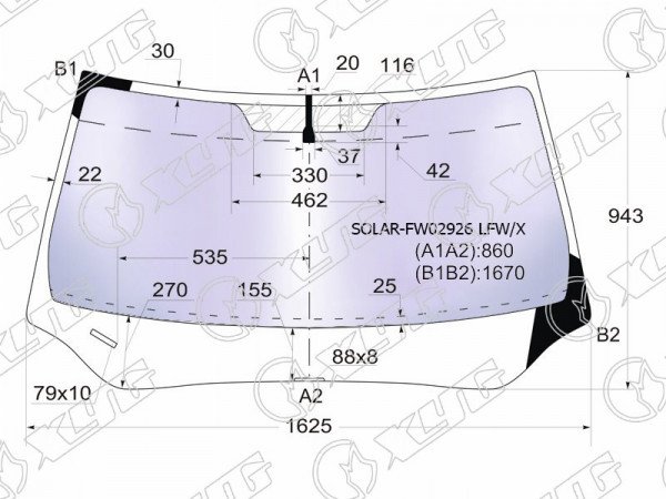 Стекло лобовое атермальное HONDA PILOT 08-15 (Solar-X защита от ультрафиолета)