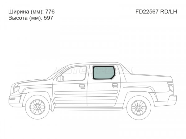 Стекло боковое опускное (Сзади / Слева / Цвет зеленый) Honda Ridgeline 06-14