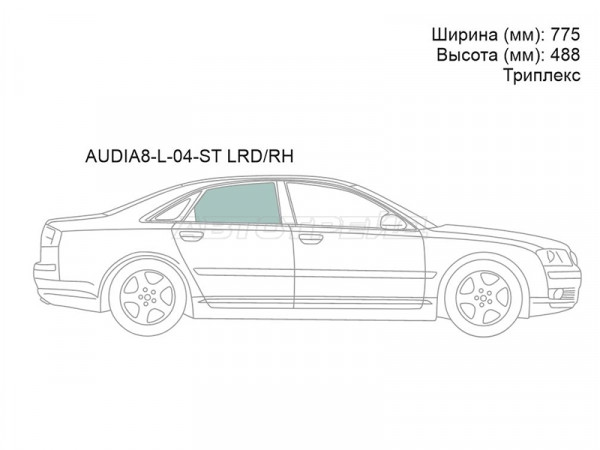 Стекло боковое опускное (Сзади / Справа / Цвет зеленый / Триплекс) Audi A8 02-10