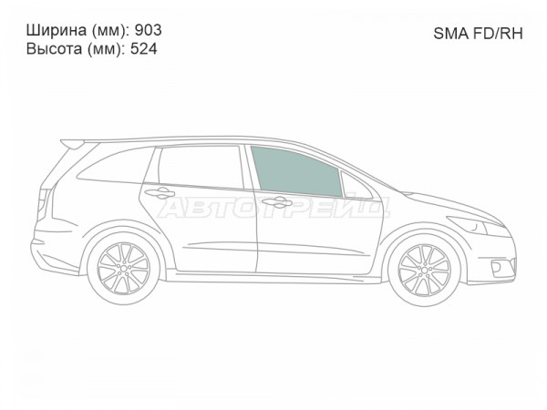 Стекло боковое опускное (Спереди / Справа / Цвет зеленый) Honda Stream 06-14
